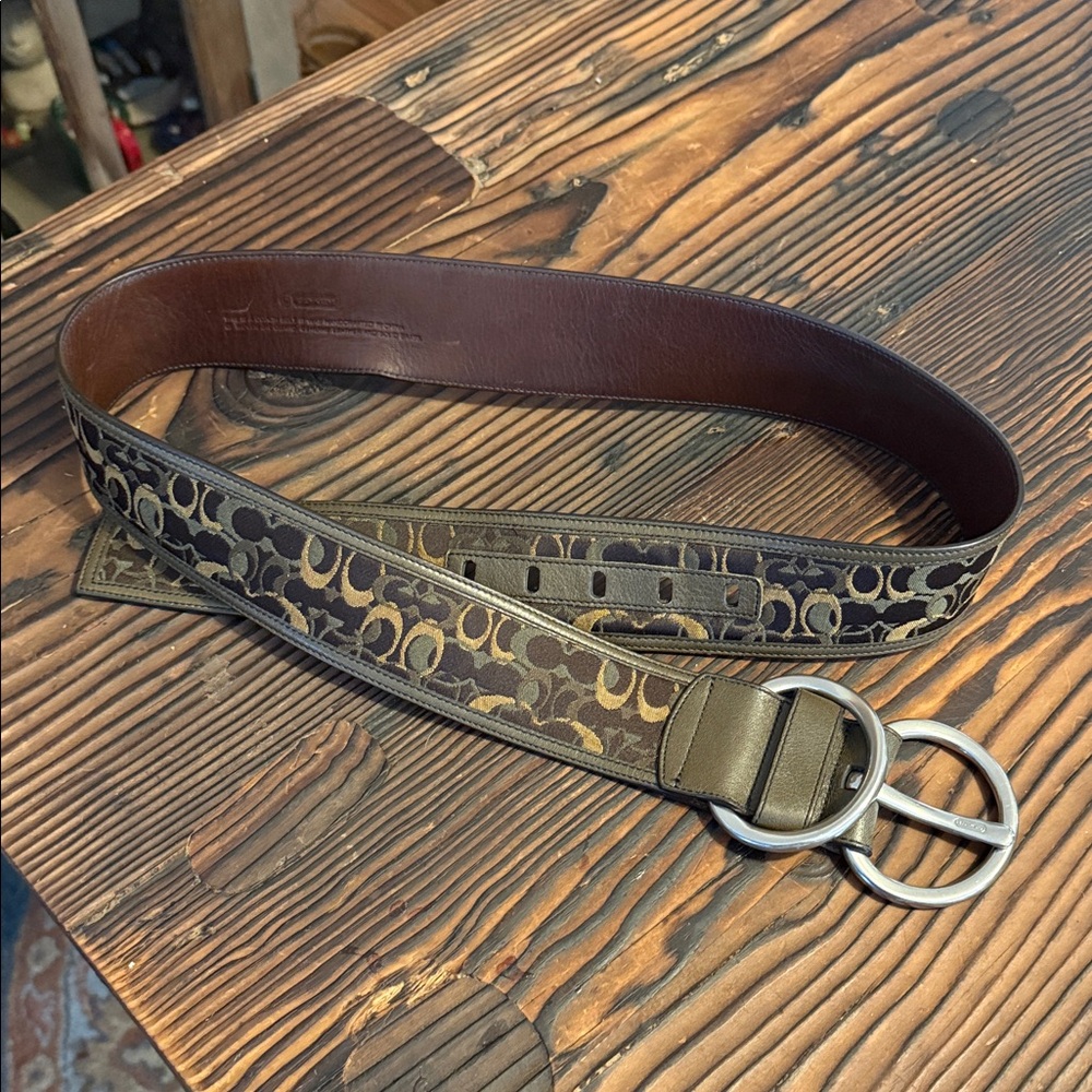 Coach Brown and Gold Signature Belt